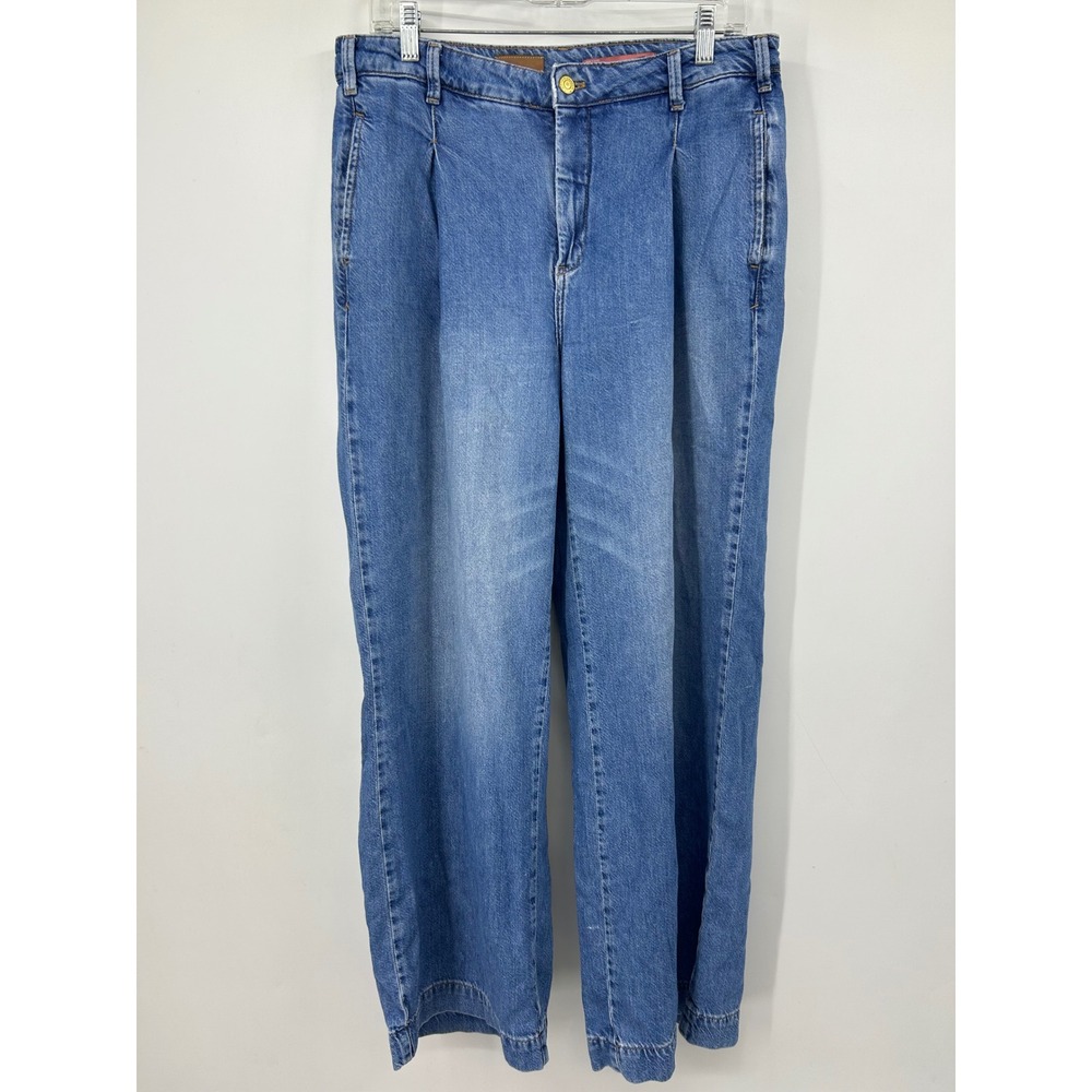Pilcro and the Letterpress Pleated Wide Leg Jeans Blue Denim Size 29